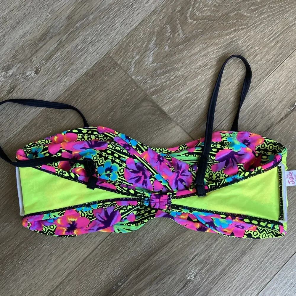 Justice Bandeau Bikini Top & Bottom Girls Sz 16 Yellow Black Tropical Floral